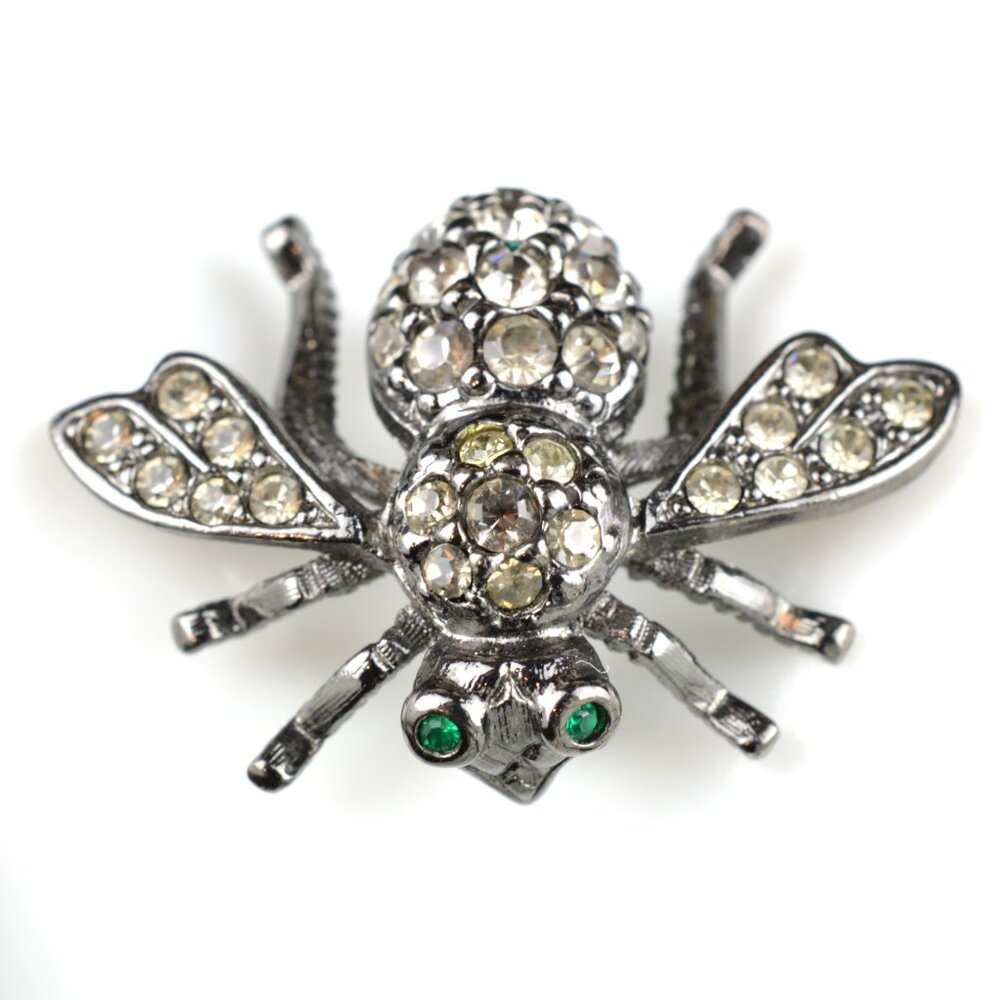 Joan Rivers Pin Black Knight Queen Bee Brooch Gunmetal Crystal Rhinestone
